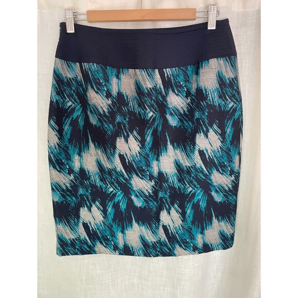 Jana Kos Blue Gray Abstract Print Skirt Size 6 Made in USA Tulip Style EUC - Picture 2 of 5